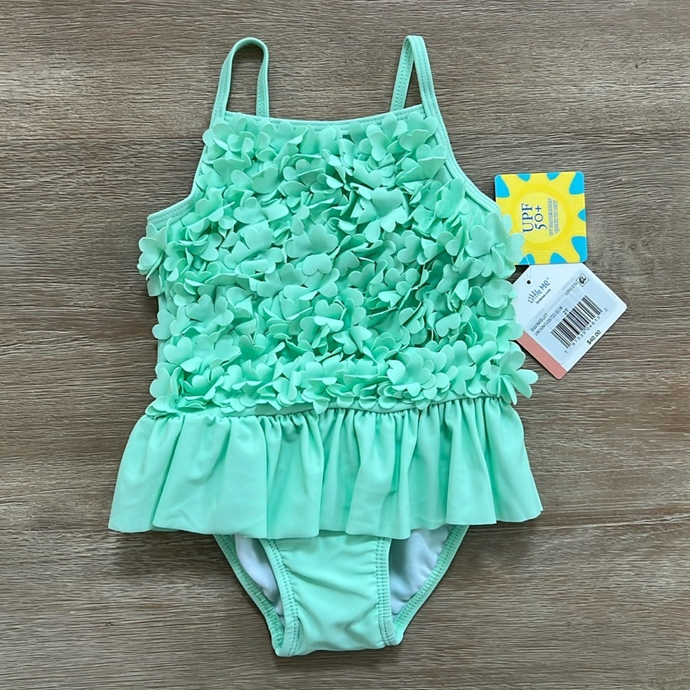 Little Me Toddler Girl Mint Green 3d Floral One Piece Swimsuit 2T